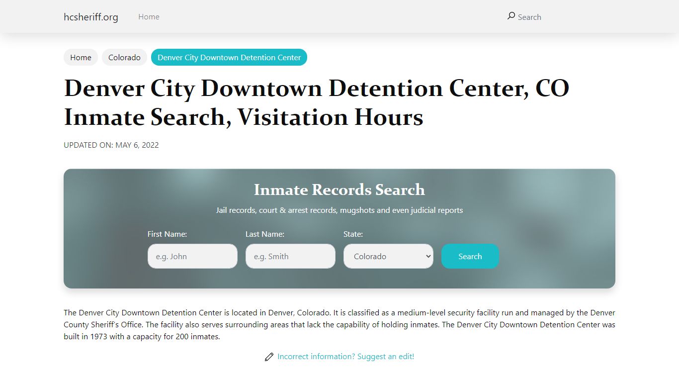 Denver City Downtown Detention Center, CO Inmate Search ...